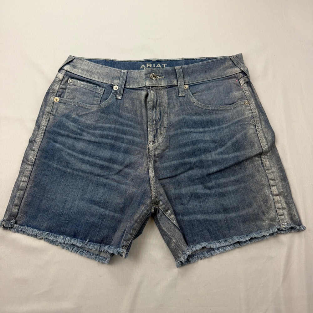 Ariat Jazmine Denim Shorts Womens 31 Silver Gloss Metallic High Rise Frayed 5"